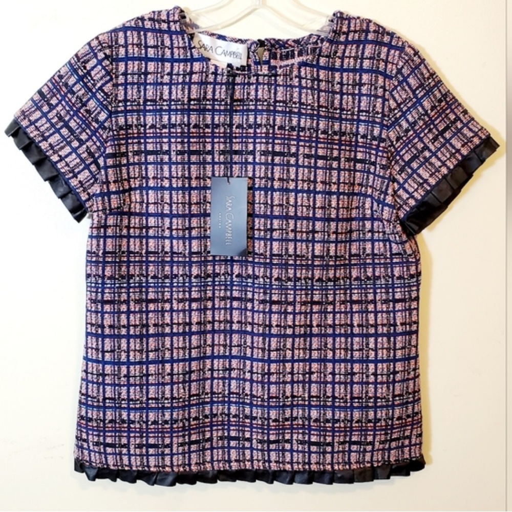 Sara Campbell Tweed Top with Pleated Leather Trim 🆕